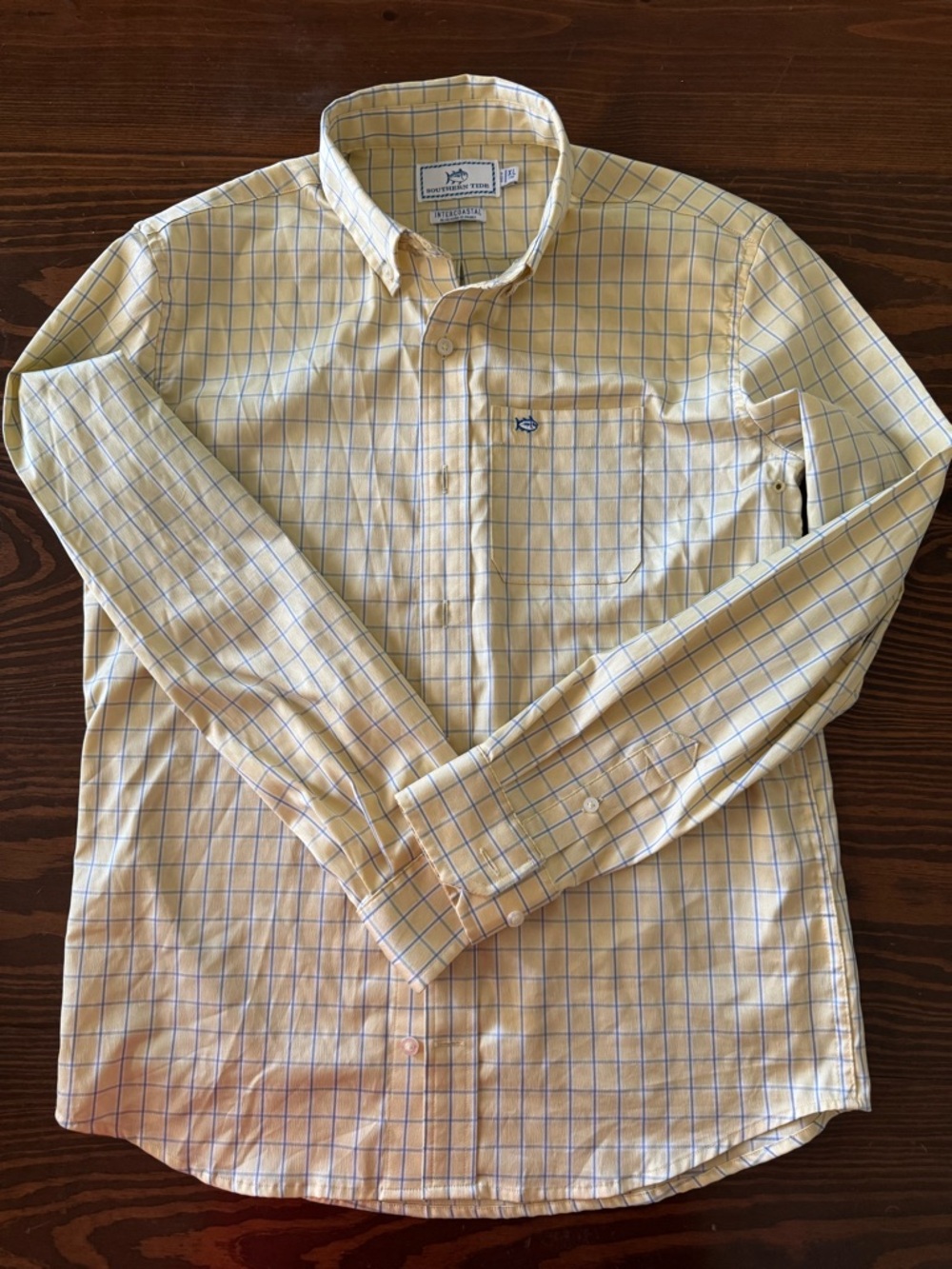 Southern Tide Yellow and Blue Check Button-Down Shirt